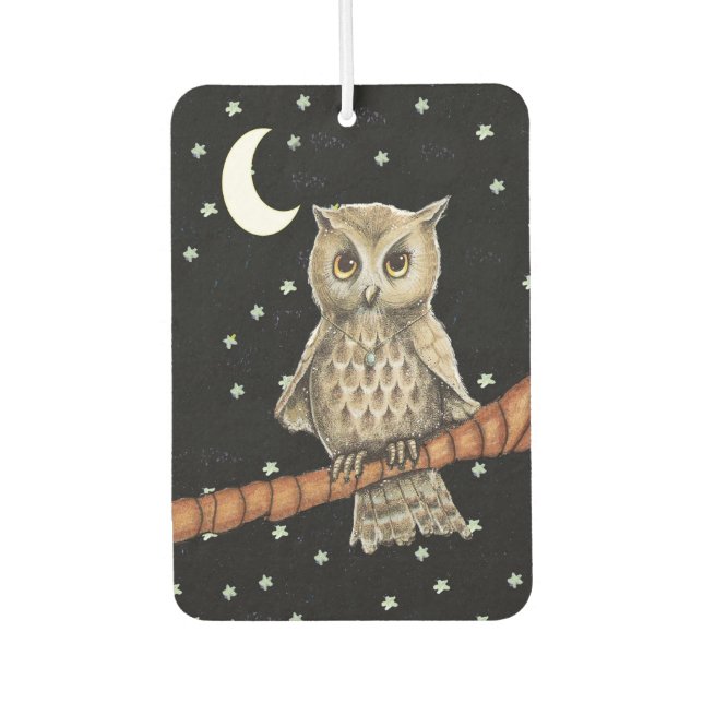 Vintag Brown Owl Necklass Crescent Moon Stars Autolufterfrischer (Vorderseite)