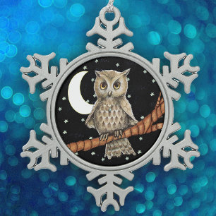 Vintag Brown Owl Necklass Crescent Moon Stars Schneeflocken Zinn-Ornament