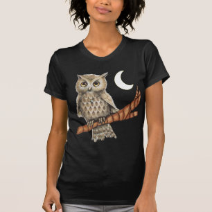 Vintag Brown Owl Necklass Crescent Moon Stars T-Shirt
