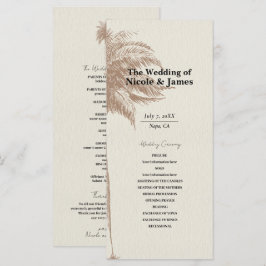 Vintag Brown Palm Tree Beach Hochzeitsprogramm Menükarte