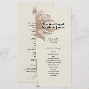 Vintag Brown Palm Tree Beach Hochzeitsprogramm Menükarte