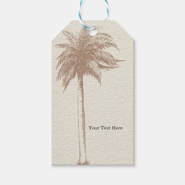 Vintag Brown Palm Tree Beach Wedding Gefallen Geschenkanhänger (Vorderseite)