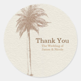 Vintag Brown Palm Tree Beach Wedding Gefallen Runder Aufkleber