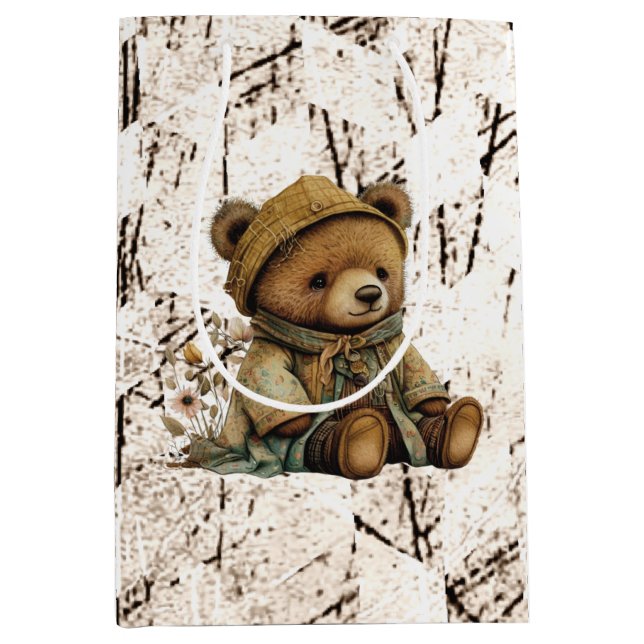 Vintag Brown Teddy Bär Mittlere Geschenktüte (Vorderseite)