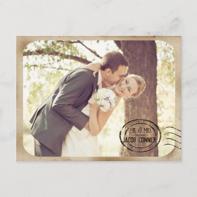 Vintag Brown Wedding Vielen Dank Postkarte (Vorderseite)