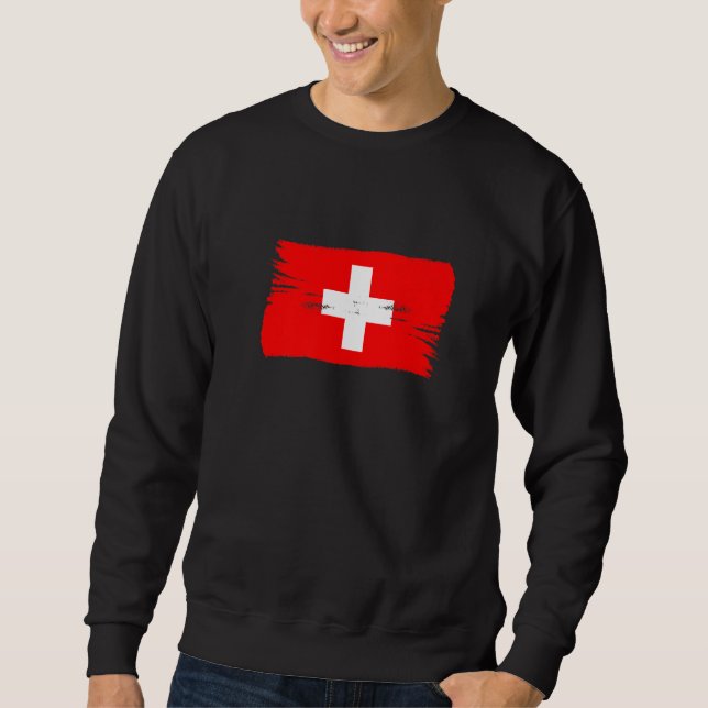 Vintag Brush Style Schweizer Flagge Schweiz Sweatshirt (Vorderseite)