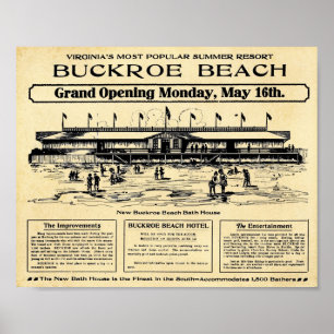 Vintag Buckroe Beach Virginia Print Poster