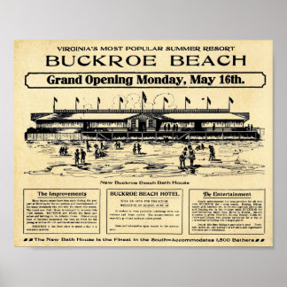 Vintag Buckroe Beach Virginia Print Poster