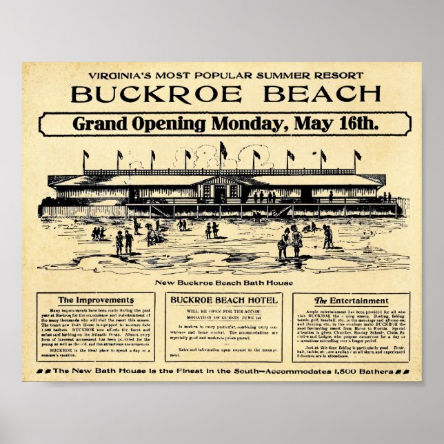 Vintag Buckroe Beach Virginia Print Poster (Vorne)