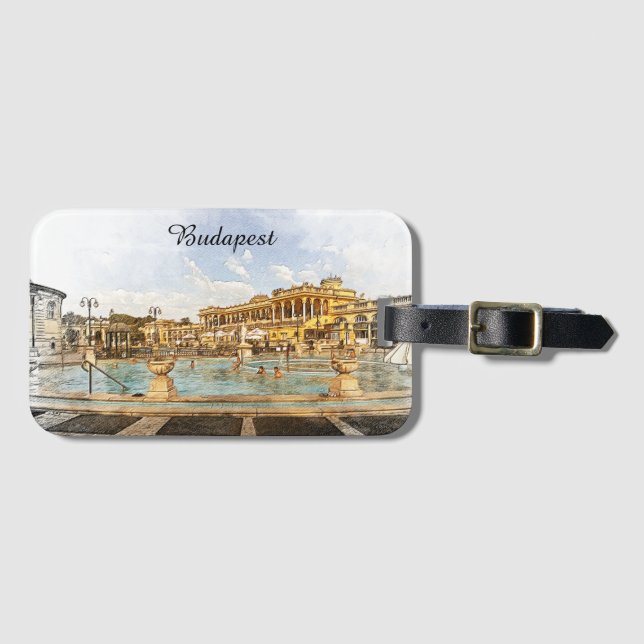 Vintag Budapest Ungarn Panoramasicht Gepäckanhänger (Vorderseite (Horizontal))