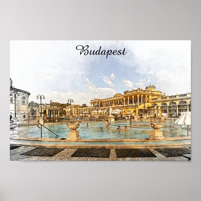 Vintag Budapest Ungarn Panoramasicht Poster (Vorne)