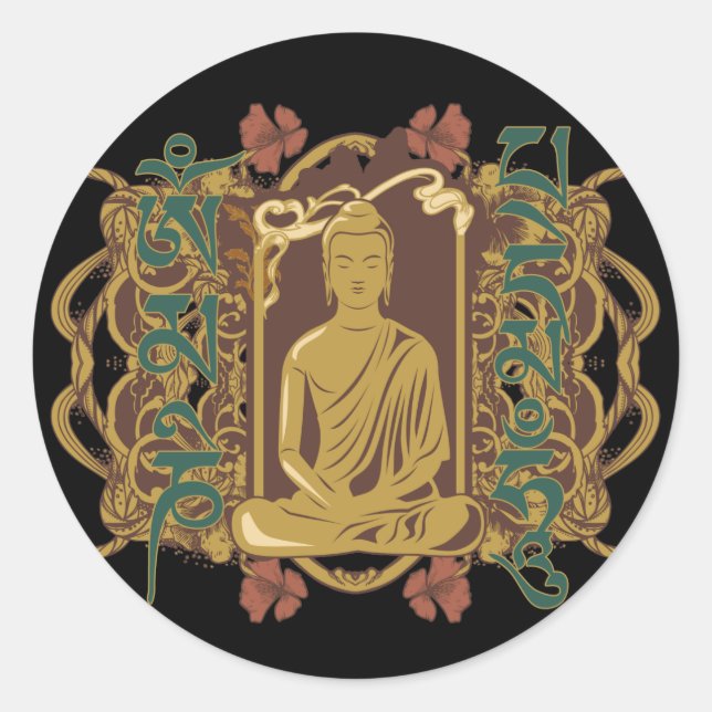 Vintag Buddha Mantra Runder Aufkleber (Vorderseite)