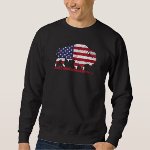 Vintag Buffalo American Flag Retro Bison Patrioti Sweatshirt