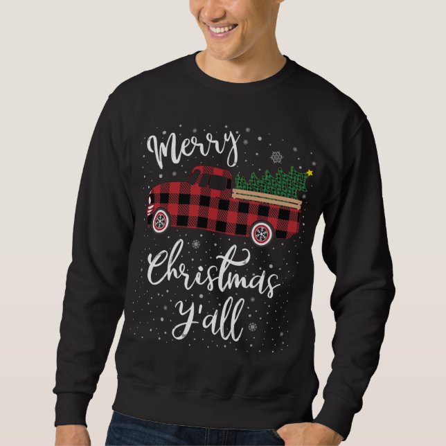 Vintag Buffalo Kariert Red Truck Frohe Weihnachten Sweatshirt (Vorderseite)