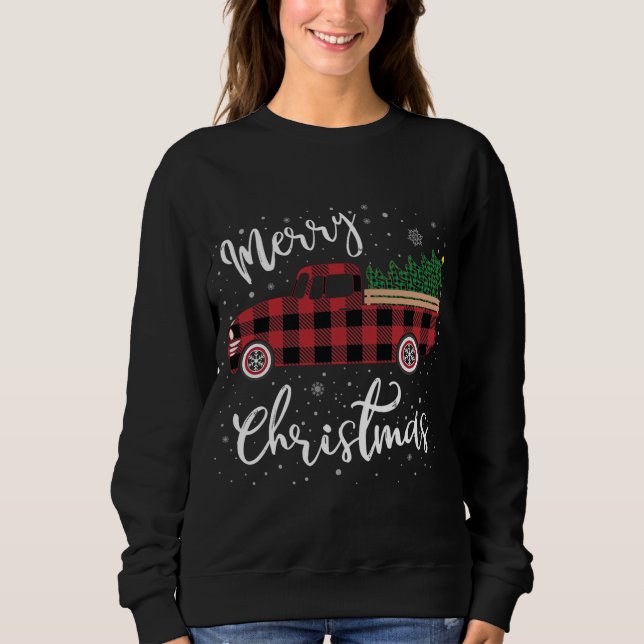 Vintag Buffalo Kariert Red Truck Frohe Weihnachten Sweatshirt (Vorderseite)