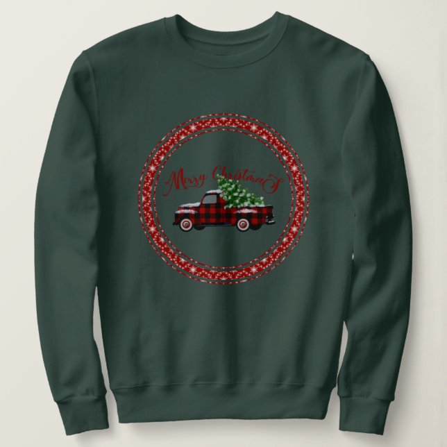 Vintag Buffalo Kariert Truck | Frohe Weihnachten Sweatshirt (Design vorne)