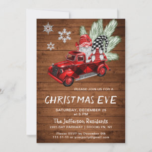 Vintag Buffalo Red Truck & Gnomes Weihnachtsabend Einladung