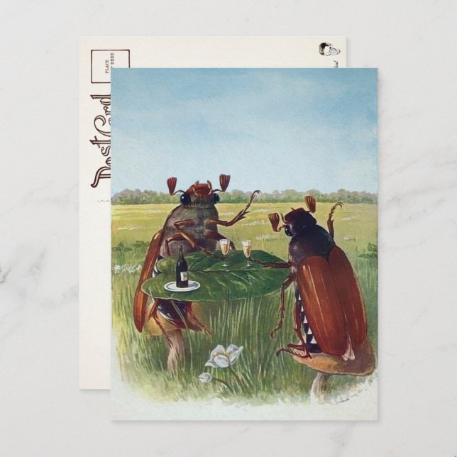 Vintag Bug Wine Party Postkarte  (Vorne/Hinten)