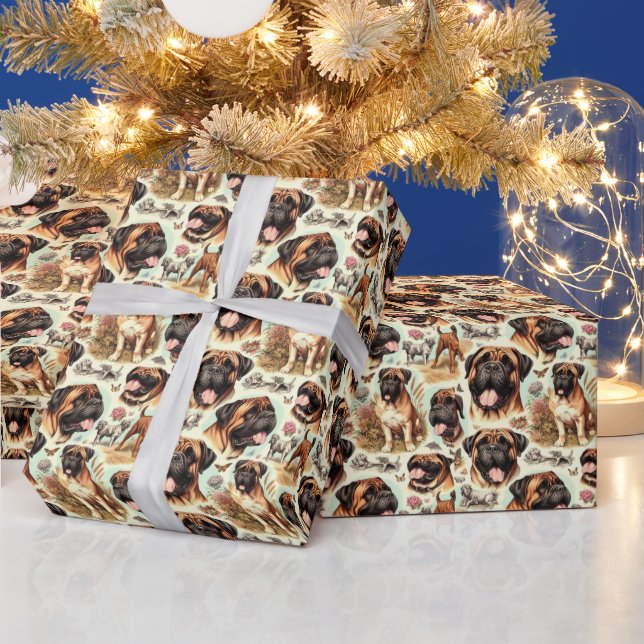 Vintag Bullmastiff Nahtlos Geschenkpapier (Feiertage)