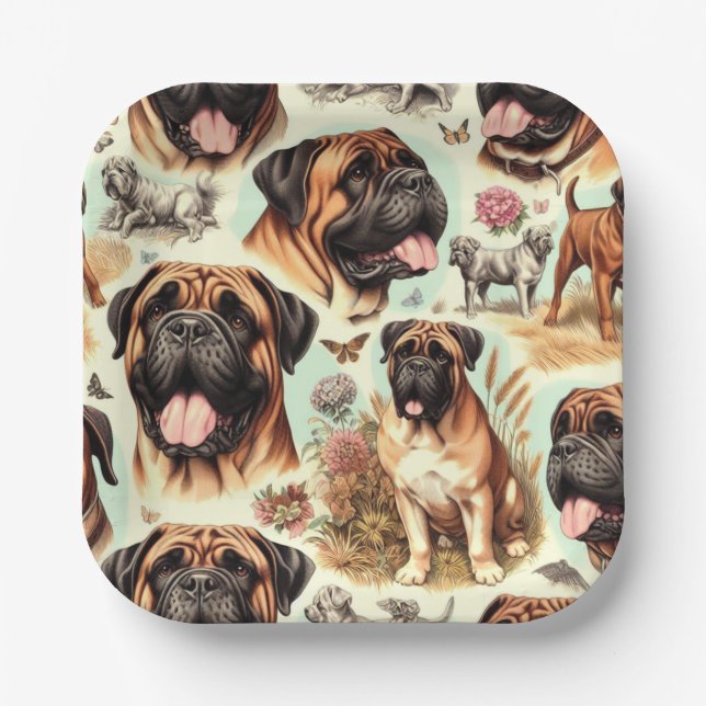 Vintag Bullmastiff Nahtlos Pappteller (Vorderseite)