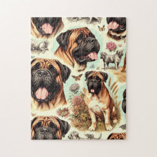 Vintag Bullmastiff Nahtlos Puzzle