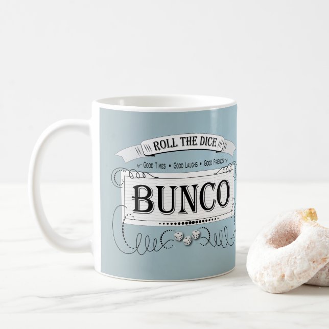 Vintag Bunco Player Dice Blue Kaffeetasse (Mit Donut)
