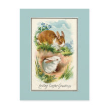 Vintag Bunnies Love Osterblauer Postkarte