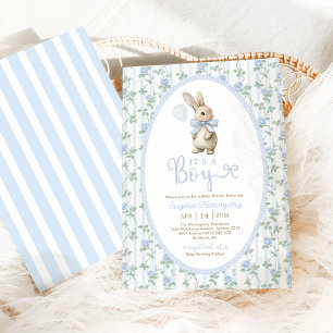 Vintag Bunny Blue Bow Balloon Babydusche Einladung