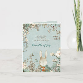 Vintag Bunny Foto Florals Green Boy Birth Ankündigung