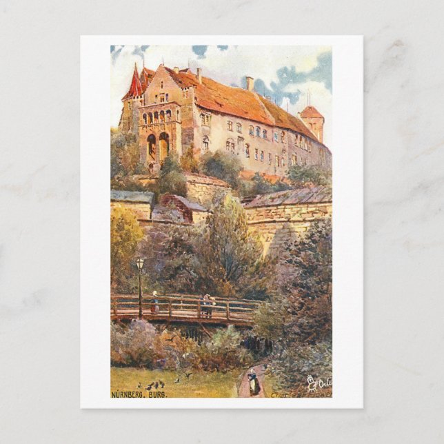 Vintag Burg (Schlossberg) in Nürnberg, Deutschland Postkarte (Vorderseite)