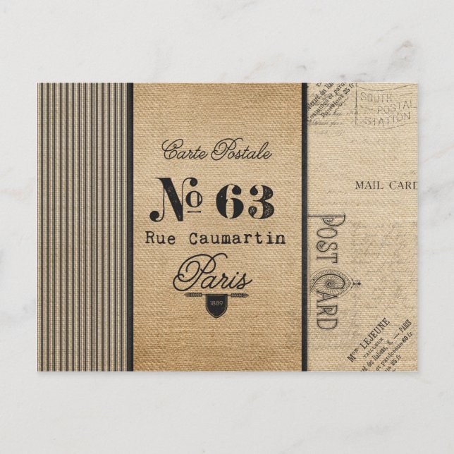 Vintag Burlap Stylish French Paris Postkarte (Vorderseite)
