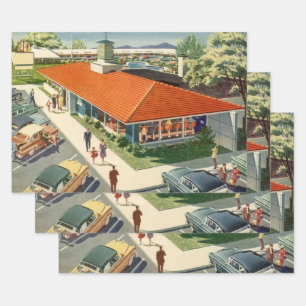 Vintag Business, 50er Family Restaurant Diner Geschenkpapier Set