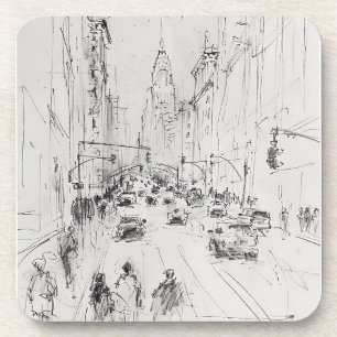 Vintag Busy City Street - Städtische Illustration Getränkeuntersetzer