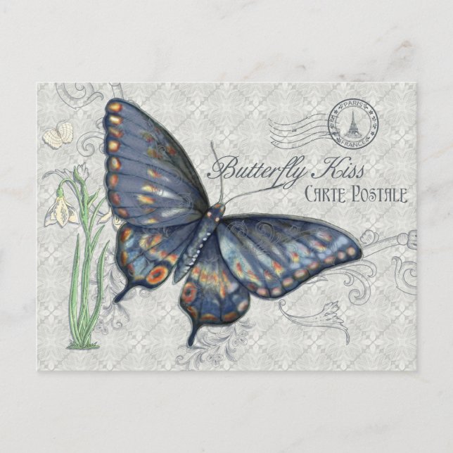 Vintag Butterfly Kiss, Carte Postale Postkarte (Vorderseite)