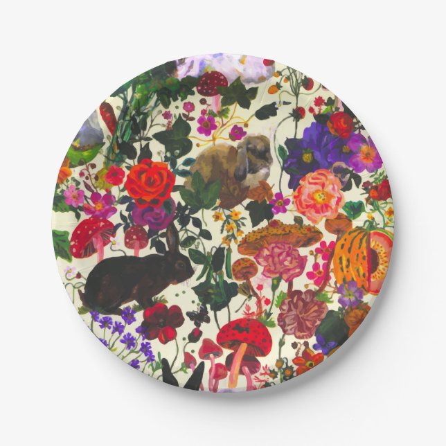 Vintag Butterfly Rabbit Garden Floral Wasserfarbe Pappteller (Vorderseite)
