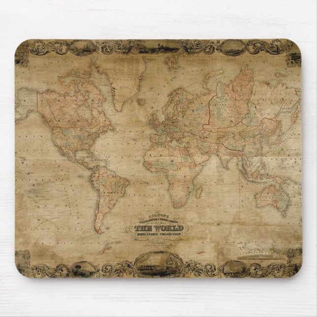 Vintag c1847 Colton's Old World Map Mousepad (Vorne)