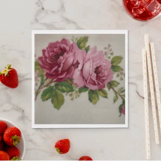 Vintag Cabbage Rose Elegance Papa Napkin Serviette (Napkins - coined or standard napkin sold in quantities of 50. )