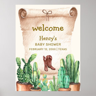 Vintag Cactus Cowboy Boots Baby Dusche Empfang Poster
