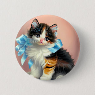 Vintag Calico Kitten Illustration Button