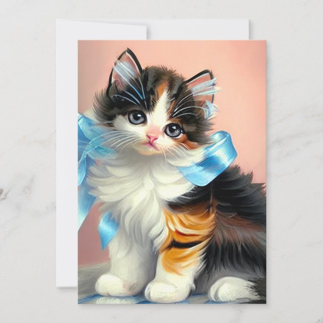 Vintag Calico Kitten Illustration Einladung (Vorderseite)