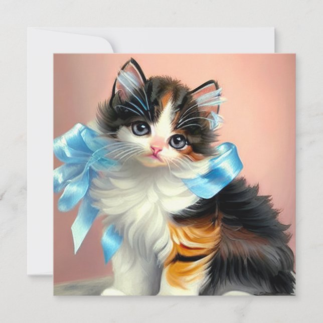 Vintag Calico Kitten Illustration Einladung (Vorderseite)