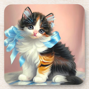 Vintag Calico Kitten Illustration Getränkeuntersetzer