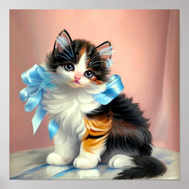 Vintag Calico Kitten Illustration Poster (Vorne)