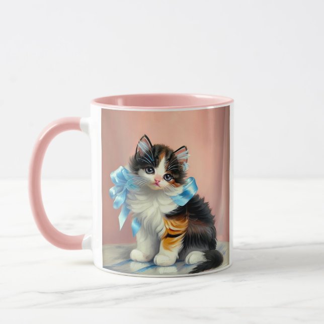 Vintag Calico Kitten Illustration Tasse (Links)