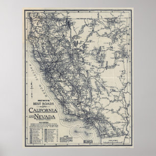 Vintag California and Nevada Road Map (1920) Poster