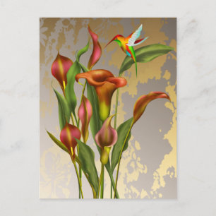 Vintag Calla Lilies und Hummingbird Postkarte