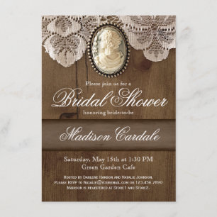 Vintag Cameo Brooch Lace Brautparty lädt ein Einladung