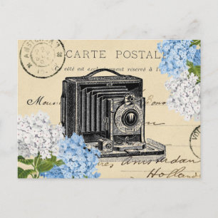 Vintag Camera Blue Blume Französische Postkarte