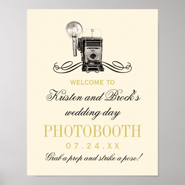 Vintag Camera Gold Wedding Fotobooth Sign Poster (Vorne)