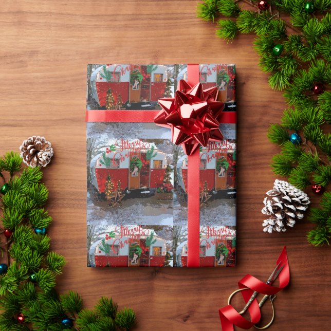 Vintag Camper Weihnachten Postkarte Geschenkpapier (Feiertagsgeschenk)